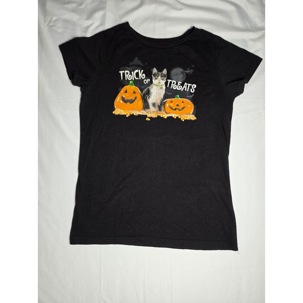 Halloween Trick or Treats Cat Jack-O-Lantern Black Graphic Tee S 4/6 GT6429-TT